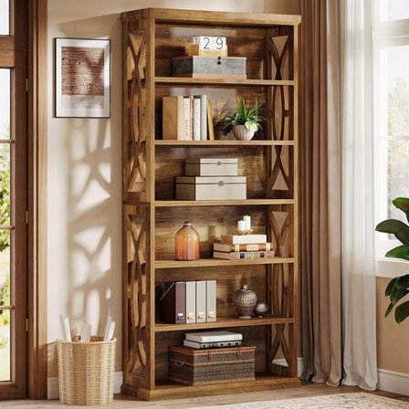 Puinen kirjahylly, jossa 6 hyllyä - 80 x 30 x 180 cm