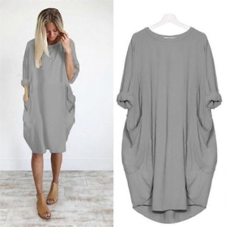 Oversized tunika kjole for kvinner, langermet løs baggy t-skjorte topper