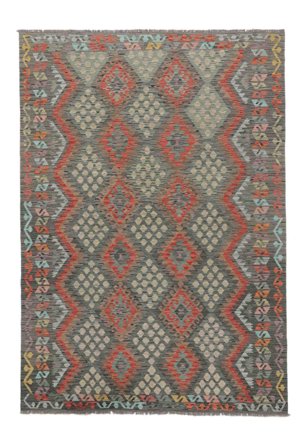 Hand Woven Kilim Afghan Old Style Rug 202X291 Wool Brown/Dark Yellow