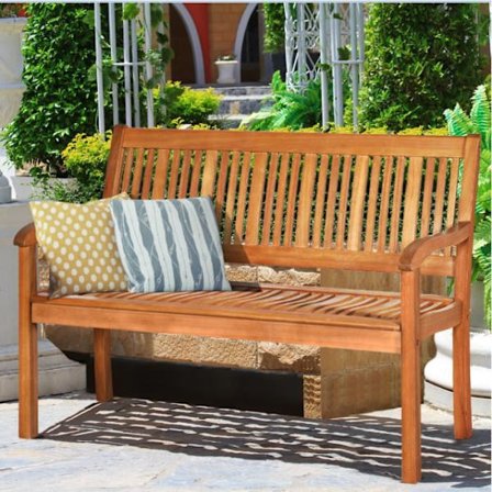 COSTWAY udendørs havebænk til 2 personer i træ med ryglæn og bredt armlæn til park, ved poolen osv.