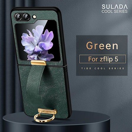 Z Flip 5 Case, tunt Pu Läder Ring Stand Case För Samsung Galaxy Z Flip 5 Med handremshållare