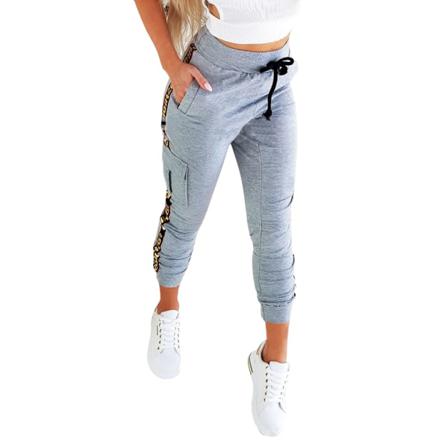 Sommar Dam Grå Byxor Dragsko Elastiska Pencil Byxor Hög