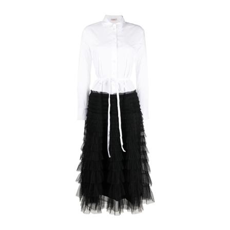 Twinset, Dress Flounced Skirt Detail Wit, Dames, Maat:S