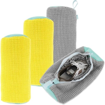 4 stk. sko vaskepose sko rengøringspose med lynlås sko rengøring vaskepose til sneakers løbesko (2 stk. gul+2 stk. grå)