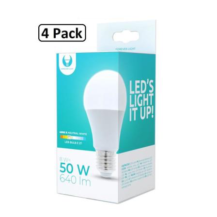 4-pack Forever Naturvit Led-lampa E27 8w 640lm (4500k) Vit