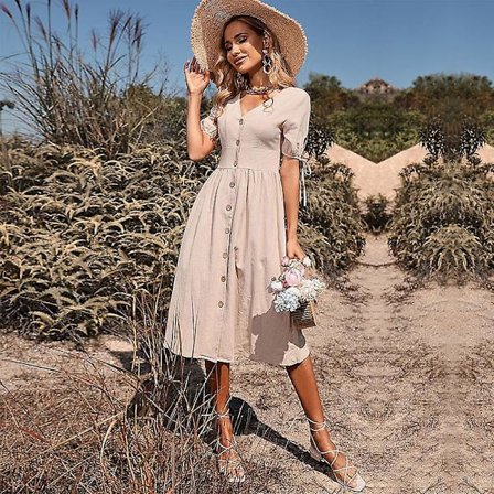 Niskalenkkihihainen tyylikäs, kaikkiin asuihin sopiva, kapealinjainen yksivärinen puuvilla-pellavamekko S-XL