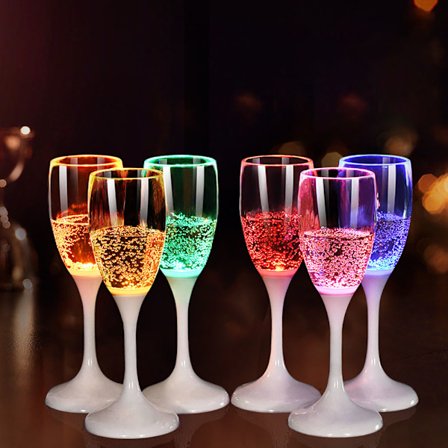 (B)6-pakning LED-vinglass champagnefløyter lyser opp glass LED-væske