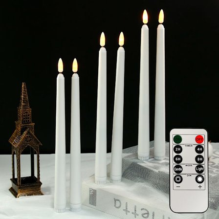 Elfenbensfarvede flammeløse lys, 6-pak, fjernstyrede lange lys, LED-lys til fødselsdage/jul/halloween/osv.