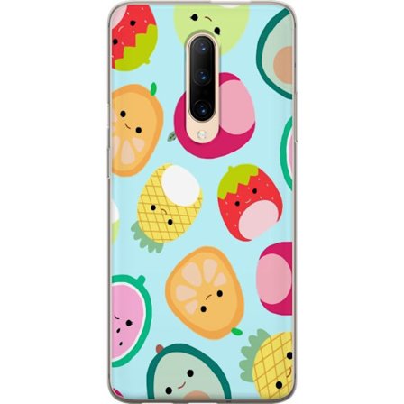 Kompatibel Mobilcover til OnePlus 7 Pro Mønster af kawaii frugter som jordbær citron ananas og avocado på lyseblå baggrund