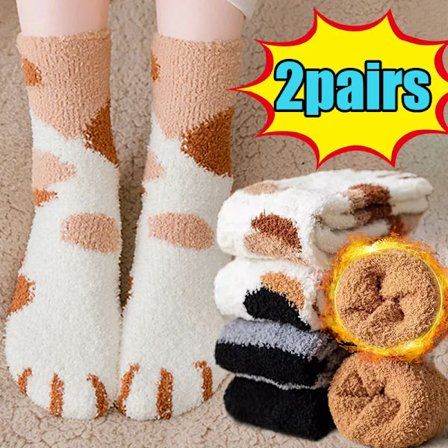 Plush Kawaii Cartoon Cat Paw Socks for Women Winter Lamb Cute 3d Cat Pattern Fleece Warm Thicken Funny Socks Home Floor Sleeping