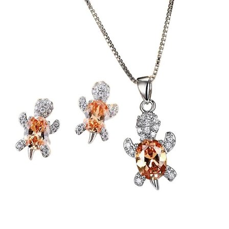 1 sett øredobber halskjede skilpadde anheng rhinestone smykker skinnende stud øredobber choker halskjede for bryllup