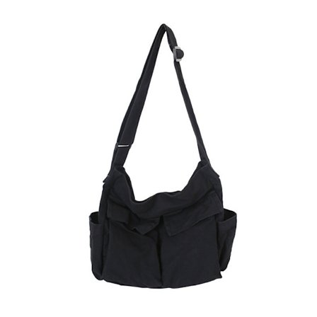Enkel skulderveske i ett stykke - Messenger bag i canvas - 40*15*34cm - Unisex skulderveske - Svart