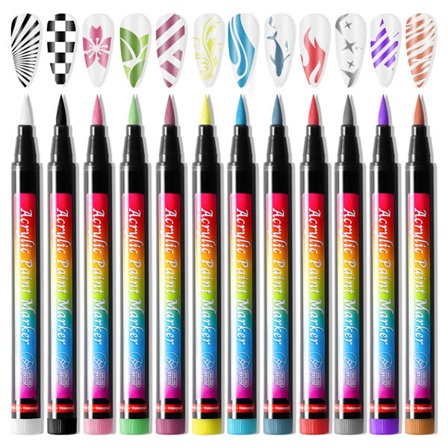 Neglekunst Pen 12 Farve Sæt Sort Hvid Rød Hot Maleri Neglefarve Lufttør Hurtig DIY Negledesign Neglekunst Penne