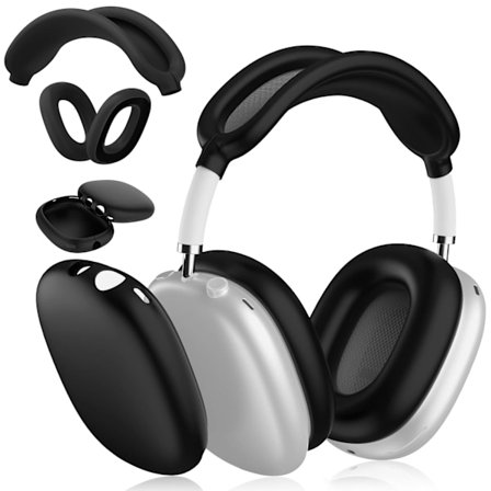 Beskyttende silikondeksel for Airpods Max-øretelefoner med beskyttelsesetui/øremuffdeksel/hodebøyledeksel (svart)