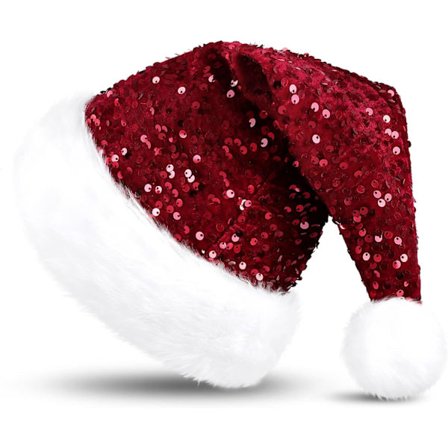 Julemandshat til voksne, Julemand, hat med glitterpailletter og plys kant til juletræstop, festlig julefrokost, grantræ,