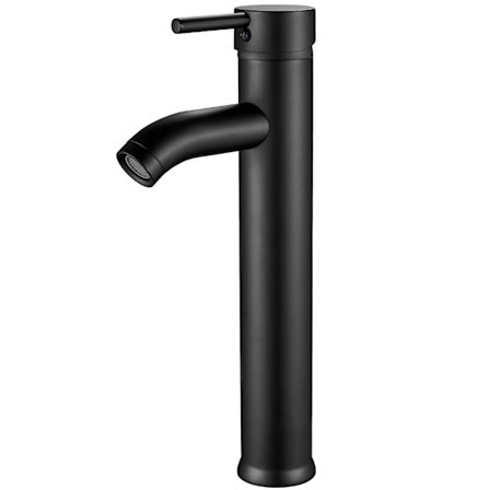 Etgrebsbatteri til håndvask, sort, høj badeværelsesarmatur, etgrebs, justerbart håndvaskarmatur med varmt og koldt vand, massiv messing.