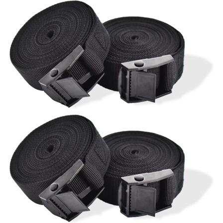 4 kiinnityshihnaa 3 m kiristyslukolla, 25 mm hihna, musta pyörä