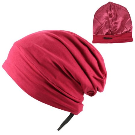 Mjuk Stretch Satin Bonnet Fodrad Sova Beanie Hat RÖD