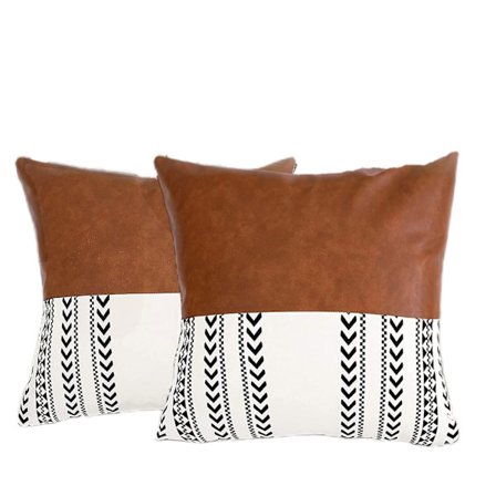 Putetrekk 18x18 tommer Sett med 2 dekorative Farmhouse Putetrekk Kunstig lær og lin Putetrekk til sofa