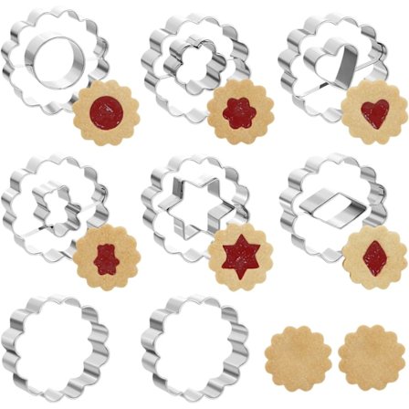 Sett med 8 Jule Linzer Kakeutstikkere Rustfritt Stål Kjeksform Konditori Kutter Kake Dekorering