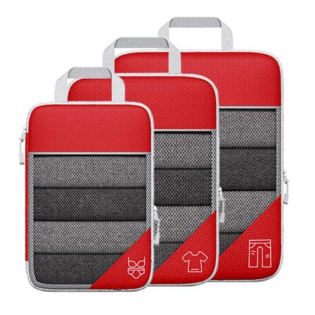 3PCS Kompresjonspakkekubesett Mesh Design Synlig Vanntett Bærbar for Reise Daglig Bruk Rød