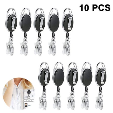 Musta Heavy Duty sisäänvedettävä rintamerkkipidikkeen kela vyöklipsillä avainrenkaalla