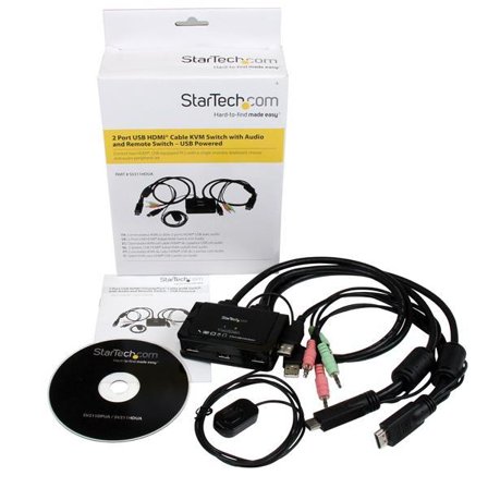 StarTech 2 Port USB HDMI Cable KVM Switch with Audio and Remote Switch - USB Powered KVM with HDMI - Dual Port HDMI KVM Switch (SV211HDUA) - KVM /