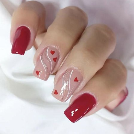 24 st Alla hjärtans dag Tryck på naglar Fyrkantiga lösnaglar Hjärta Fäst på naglar