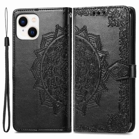 Mandala läder iPhone 14 Plus fodral - Svart