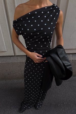 NA-KD Draped Maxi Mesh Dress - Kjoler til bryllup - Sort,Dotted - S (EU 34-36)