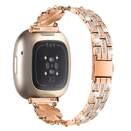 Fitbit Sense / Versa 3 metallrem med strassdekor - Roséguld