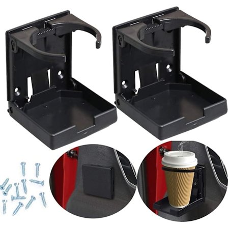 2 stk. Justerbare Sammenklappelige Kopholdere med Skruer og Tape, Justerbare Bilkopholdere til Bil Lastbil Båd Varevogn. (Sort)