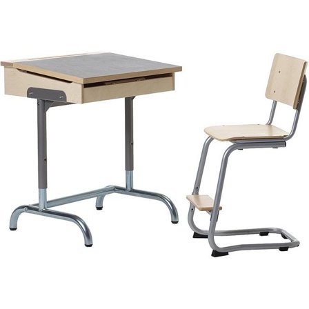 Skolbänk FOKUS ljusgrå höjd 75-85cm - Lyreco - Skolmöbler och inredning - Bord - Skolbänk, elevbord och övrigt