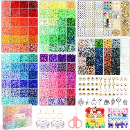 Paodey 20 000 stk. leireperler 120 farger Vennskapsarmbånd Lagingssett, 6 esker Polymer Heishi-perler Smykkelagingssett med bokstavscharms