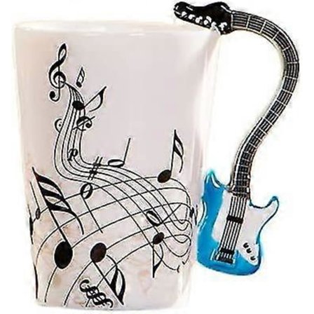 8.5oz Kreativ Musikk Krus Fiolin Stil Gitar Keramisk Krus Kaffe Te Melk Notelinje Kopp Med Håndtak Kaffekrus Nyhetsgaver (blå Elektrisk Gitar)