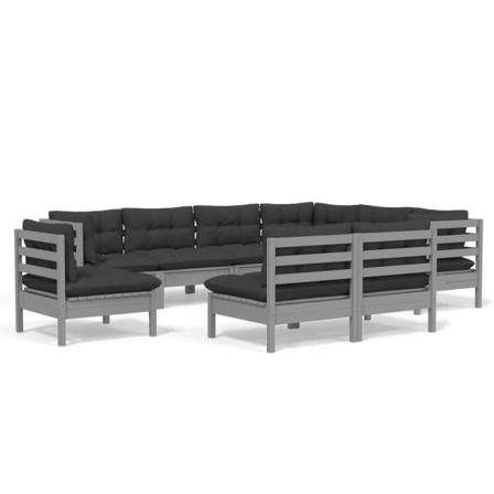 Vidaxl Loungegrupp Med Dynor 9 Delar Grå Massiv Furu Grå