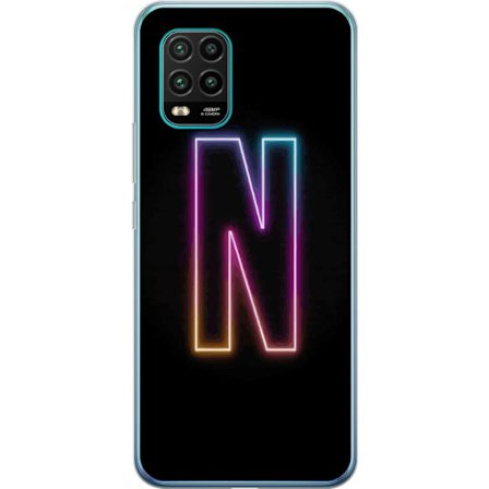 Yhteensopiva Puhelinkuori Xiaomi Xiaomi Mi 10 Lite 5G Minimalistinen neonkirjain N värinvaihtuvassa valossa mustaa taustaa vasten
