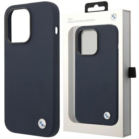 BMW BMHMP14XSIL-deksel til iPhone 14 Pro Max - Navy silikon metalllogo MagSafe