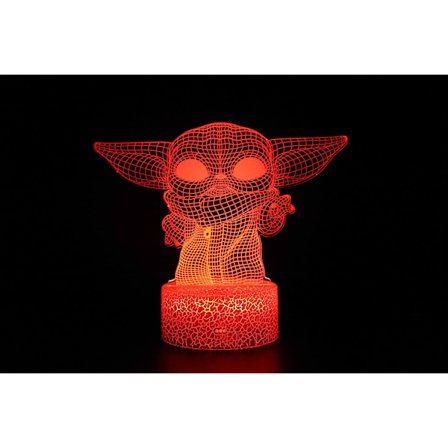 3D Illusions nattlys med Star Wars-motiv, hvit med sprekker, 3 mønstre og 16 fargeendringer, Baby Yoda & Mandalorian leker med fjernkontroll