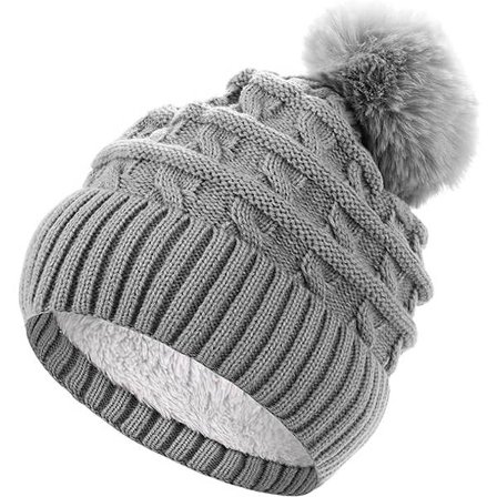 Bobble lue for kvinner vinter lue luer termisk fleece foret lue dame strikket ull luer med fuskepels Pom Pom
