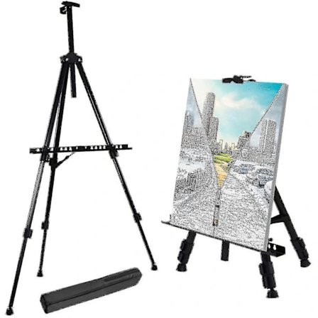 Forsterket staffelistativ for kunstnere, ekstra tykt stativ i aluminiummetall, justerbar høyde 53 cm til 168 cm med bærbar veske for gulv/bordtegning.