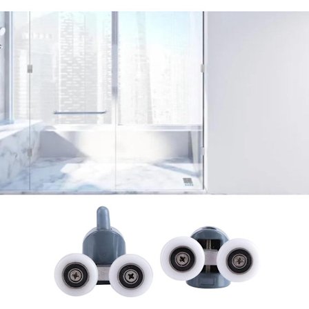 8-pakning justerbare dusjdørruller med doble hjul, baderomshjul (4 hjul, skrukorker topp og bunn) (doble hjul)