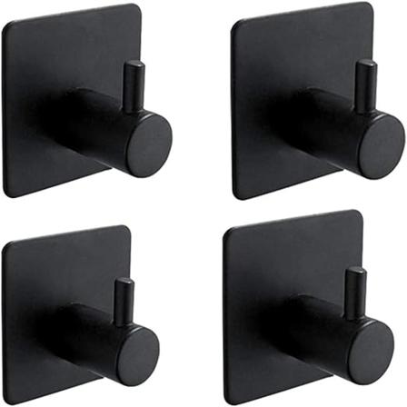 4 stycken självhäftande krokar, svart, badrumsväggskrok