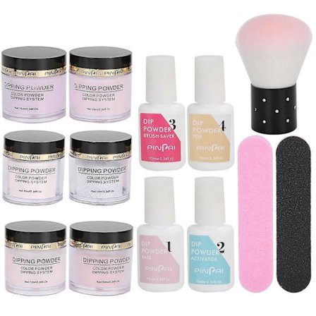 Nageldippningspulver Set Nagelkonst Pulver Topp Baslack Gel Dammborste Manikyr Verktygsset K1214