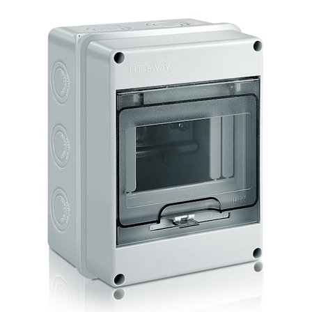 Vandtæt udendørs elektrisk boks, IP65 overflademonteret fordelingsboks 5 moduler med terminaler, ABS-plastoverflade til udendørs brug (5 MODULER)