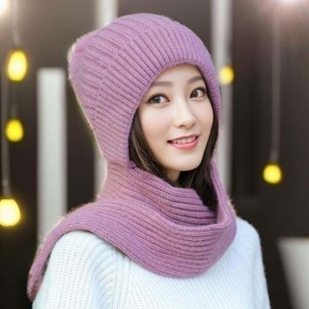 Fleece Lämmin Neulottu Hattu Hattu Set PINK