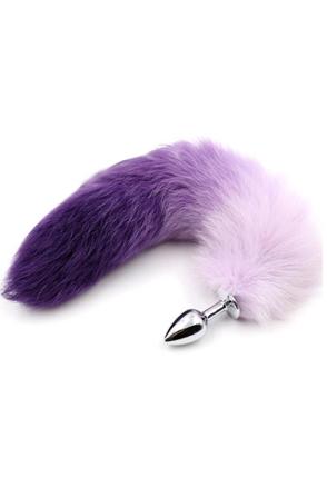 Purple & White Faux Tail With Stainless Plug S Analplugg med svans - Blushme.se