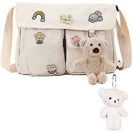 Enkel Skuldertaske til Kvinder - Dame Crossbody Diagonal Cross Skole Sød Trykt Canvas Håndtaske