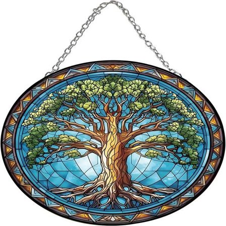 15 cm solfångare, vacker fönsterdekoration, Tree of Life målat glas solfångare för heminredning