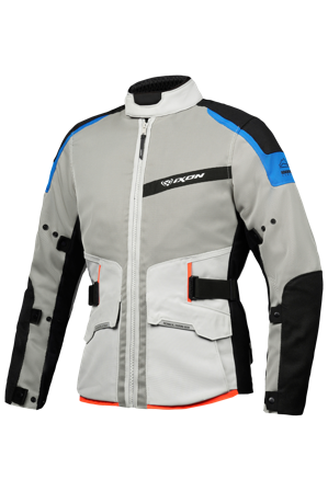 Motorradjacke Ixon M-Njord Hellgrau/Blau/Neon-Rot XL